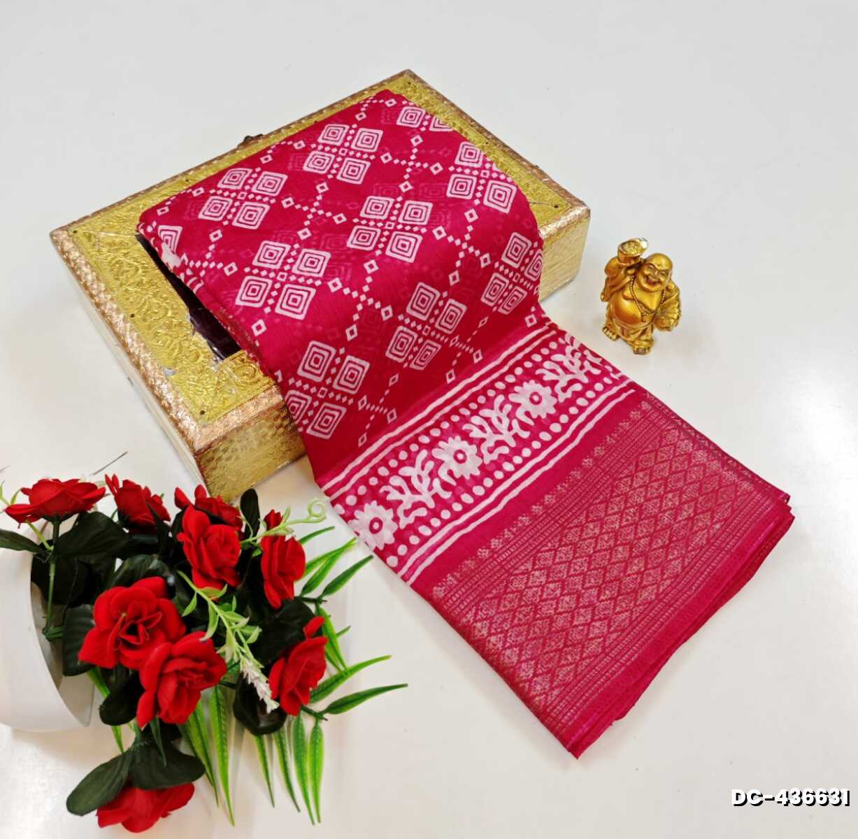 Heritage Soft Cotton Saree with Silver Copper Zari and Contrast Borders